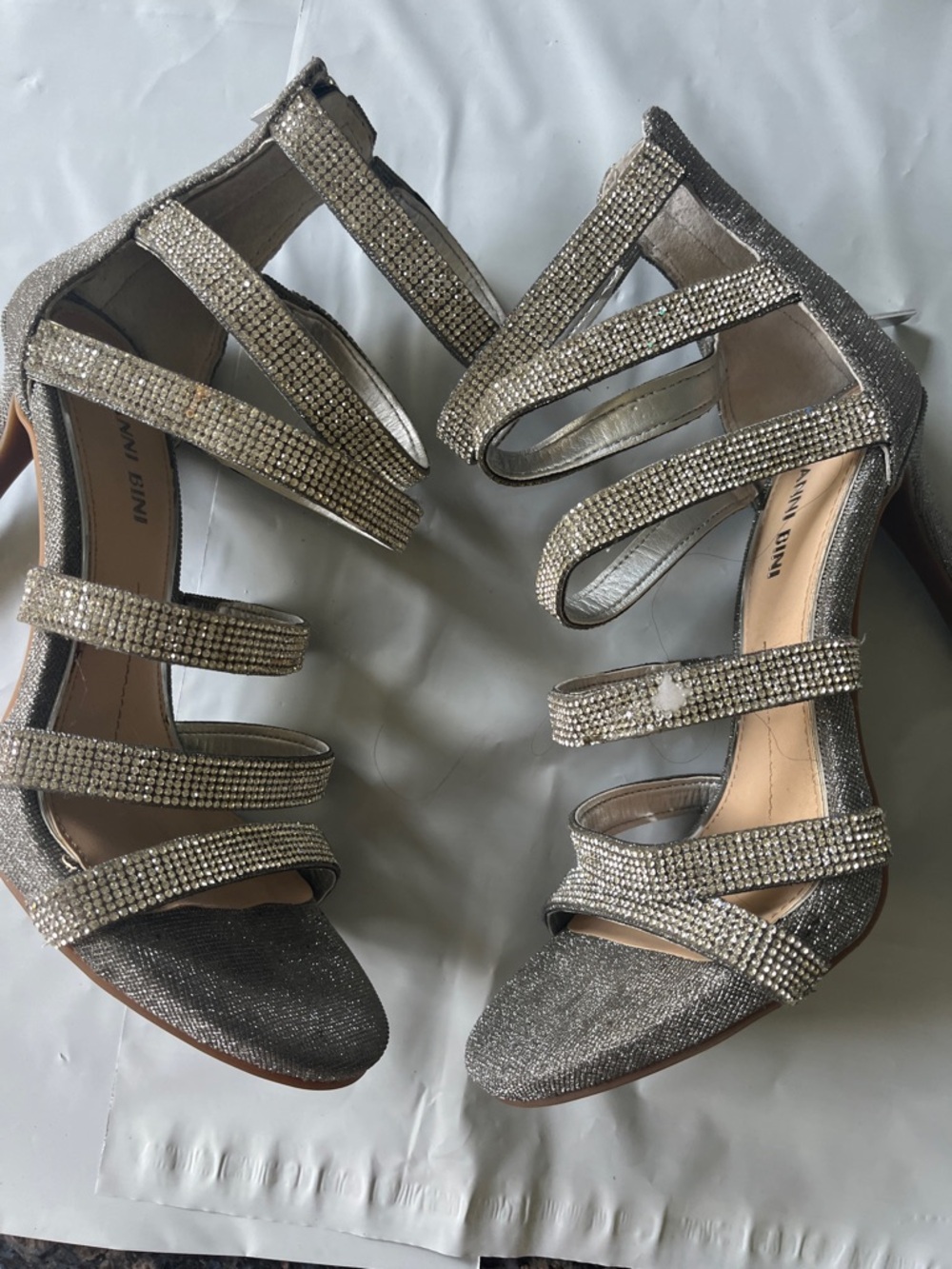 Gianni Bini Sparkling Silver Strappy Rhinestone Heels